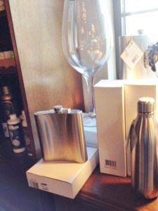 The gift shop items included this oversized flask and glass.