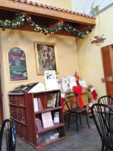 Christmas decorations, and bags of home made Italian food to prepare at home 