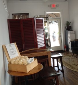 Another view of the room, featuring bags of Vines and Branches' very popular truffle popcorn.
