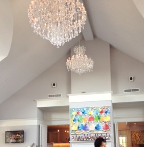 A view of the chandeliers