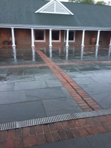 Our view was of the rain lashing the courtyard.